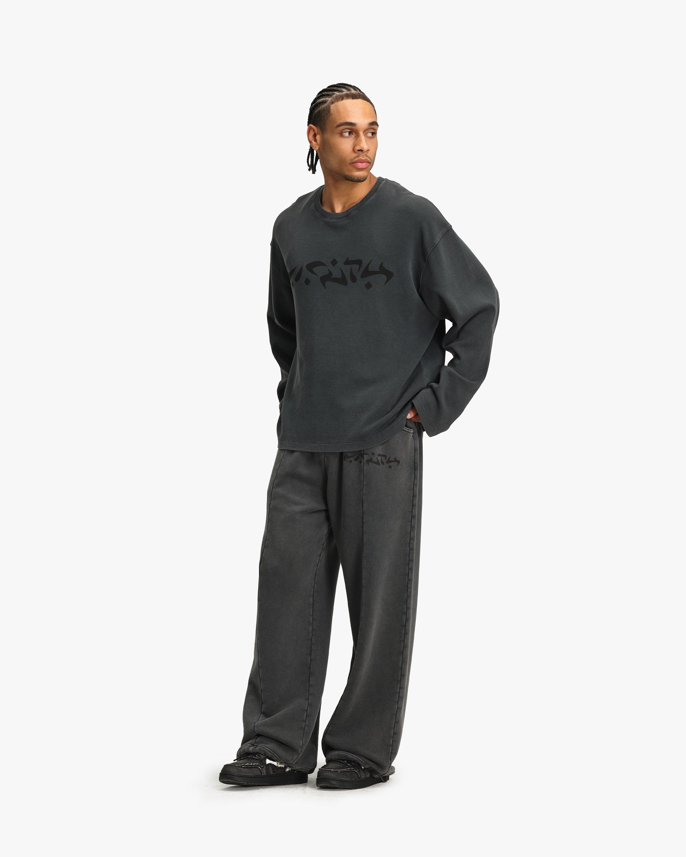 ACID WASHED WAFFLE LONGSLEEVE DARK GREY - Image 7