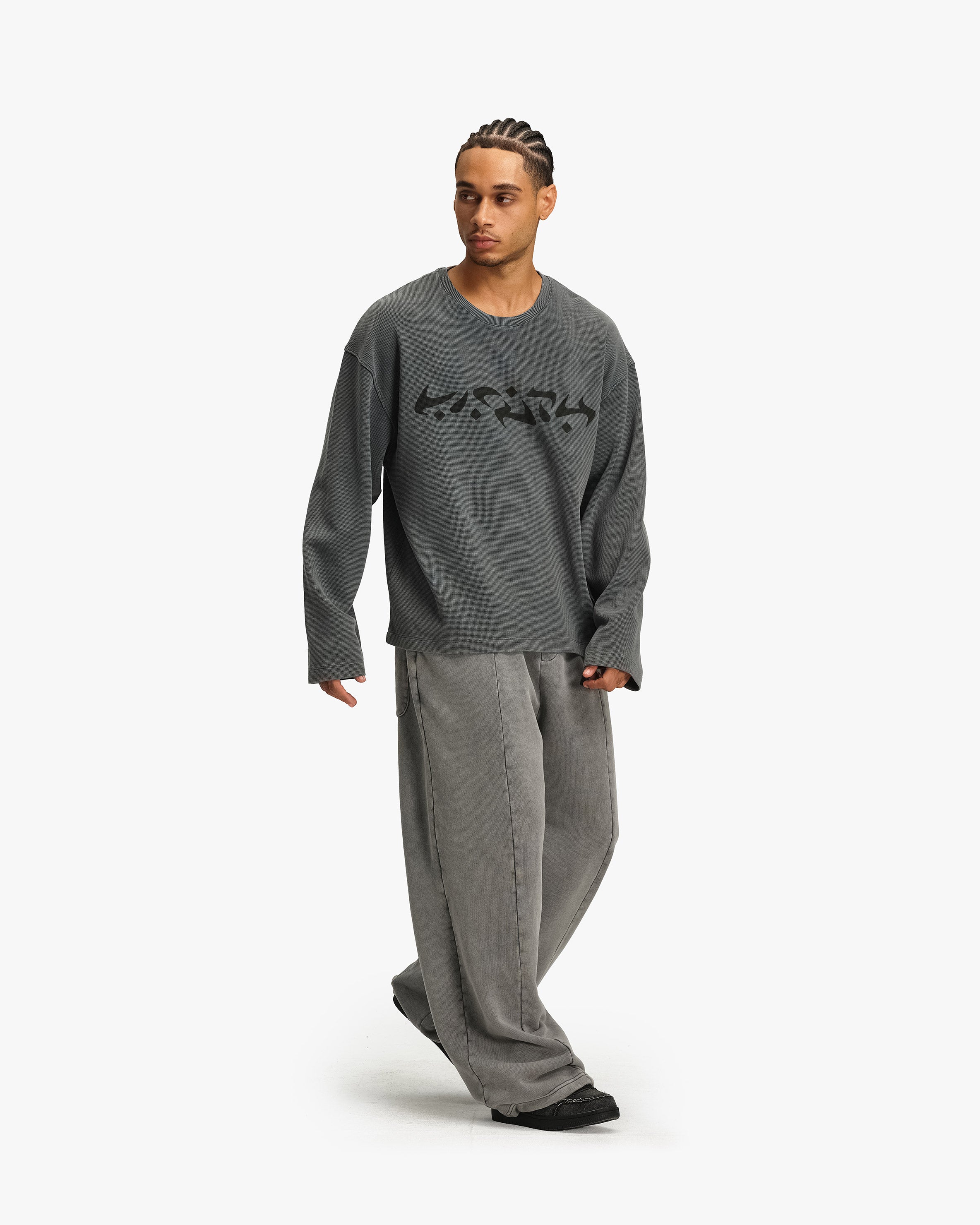ACID WASHED WAFFLE LONGSLEEVE LIGHT GREY - Image 8
