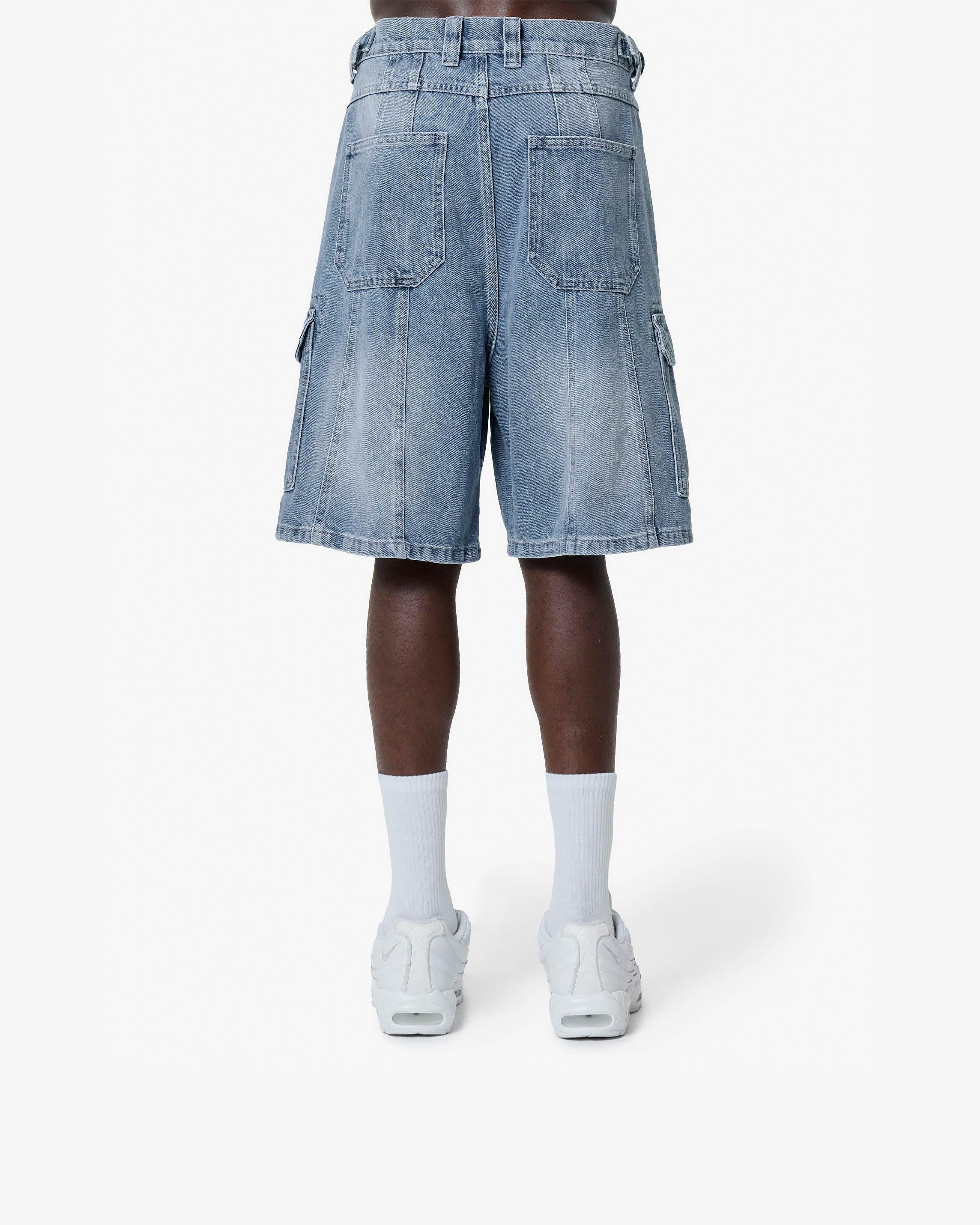BLUE WASHED DENIM CARGO JORTS - Image 5