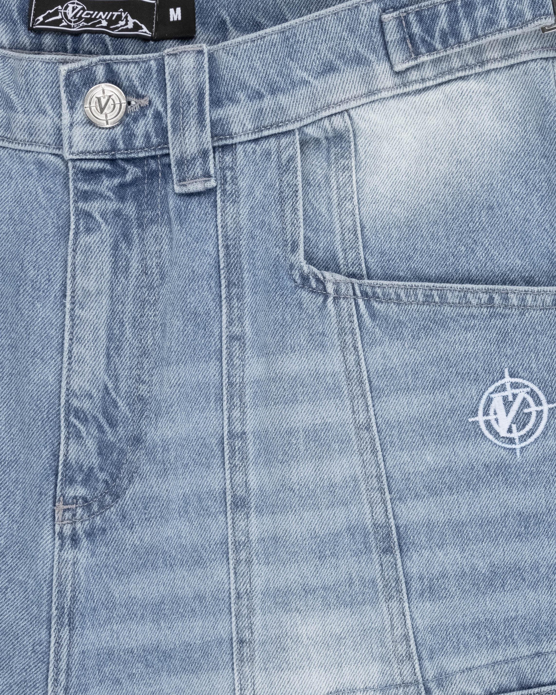BLUE WASHED DENIM CARGO JORTS - Image 7