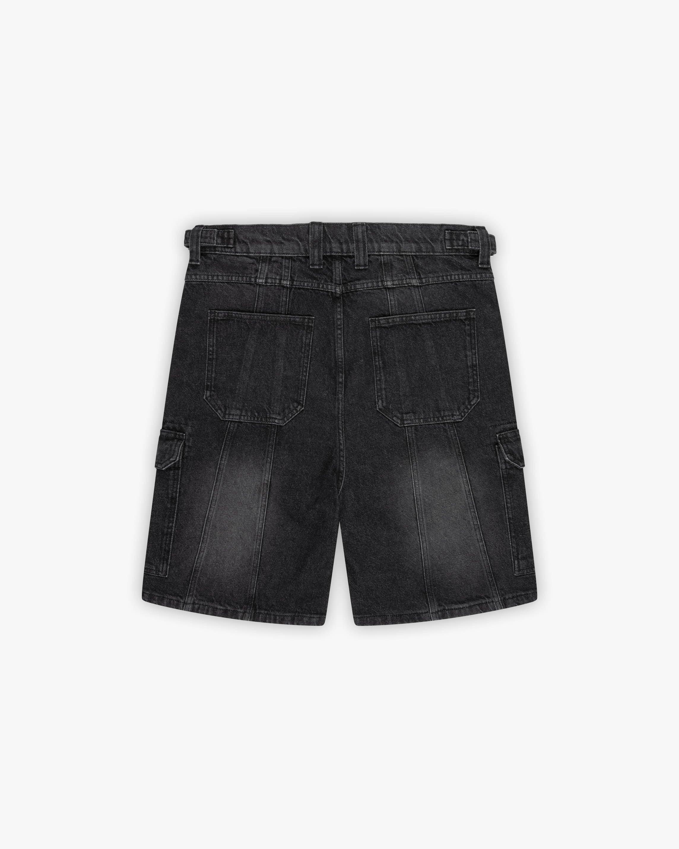 WASHED BLACK DENIM CARGO JORTS - Image 6