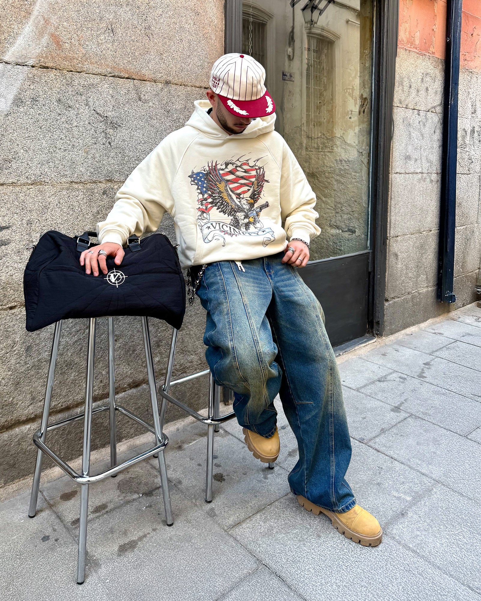 EAGLE TATTOO HOODIE BEIGE - Image 2