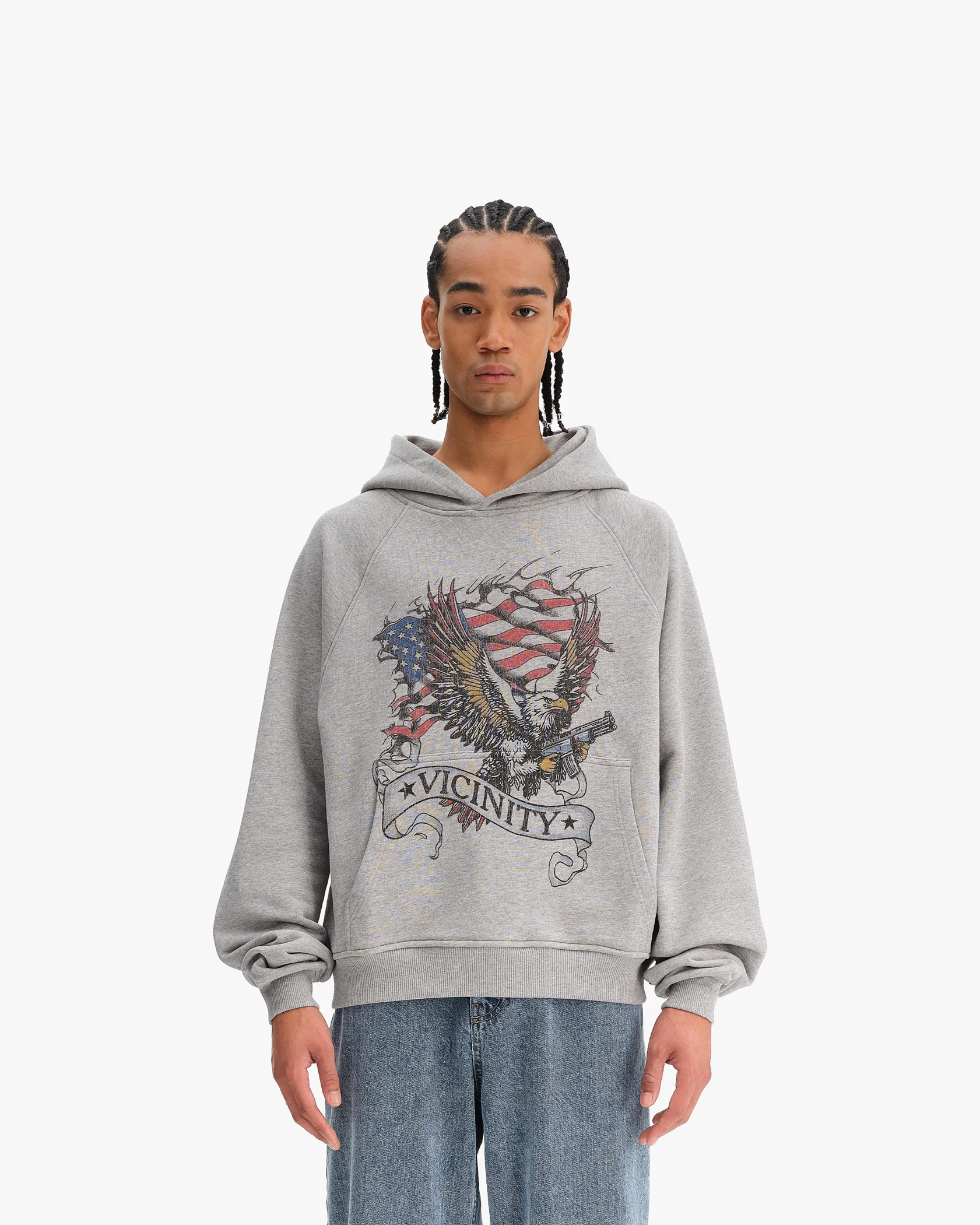 EAGLE TATTOO HOODIE MELANGE GREY - Image 2