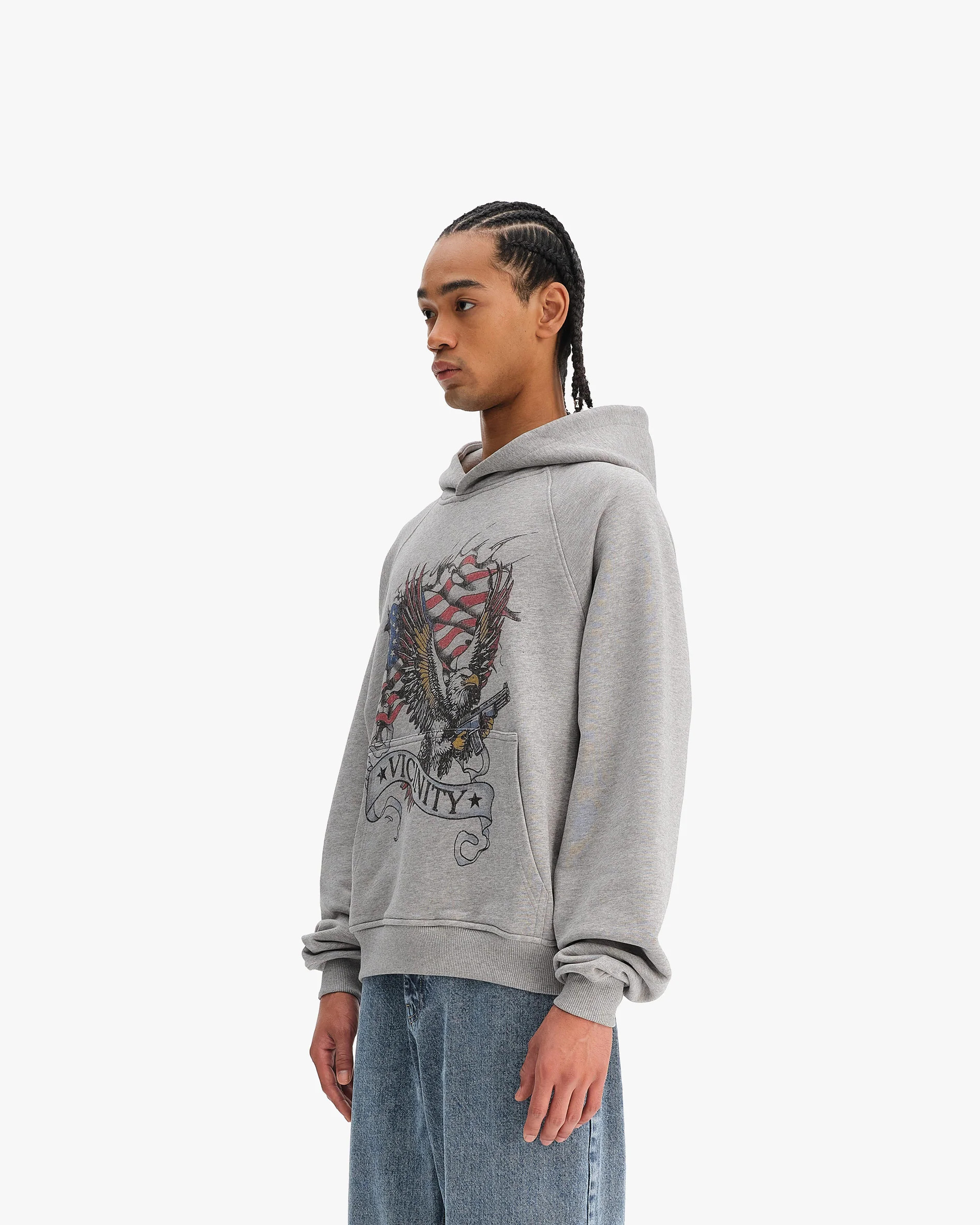 EAGLE TATTOO HOODIE MELANGE GREY - Image 3