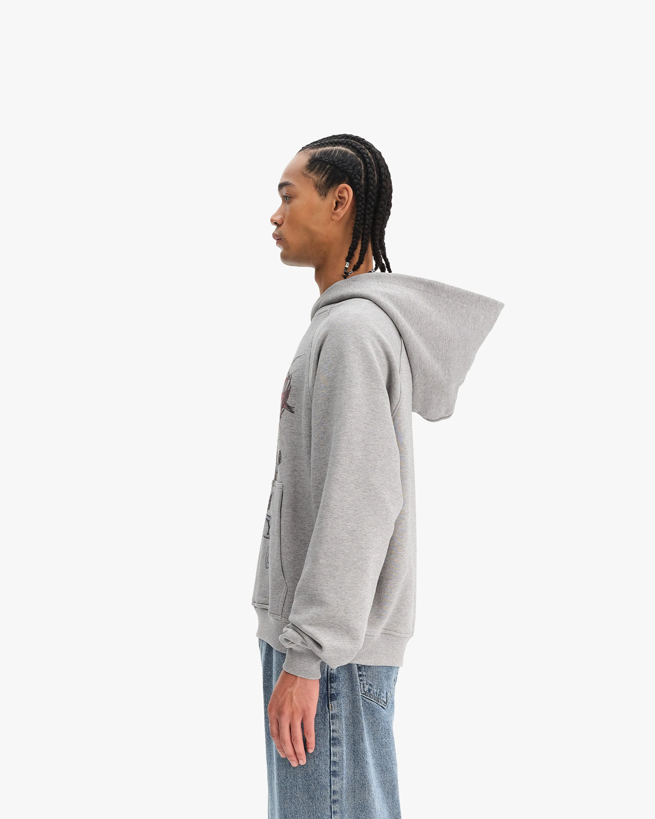 EAGLE TATTOO HOODIE MELANGE GREY - Image 4