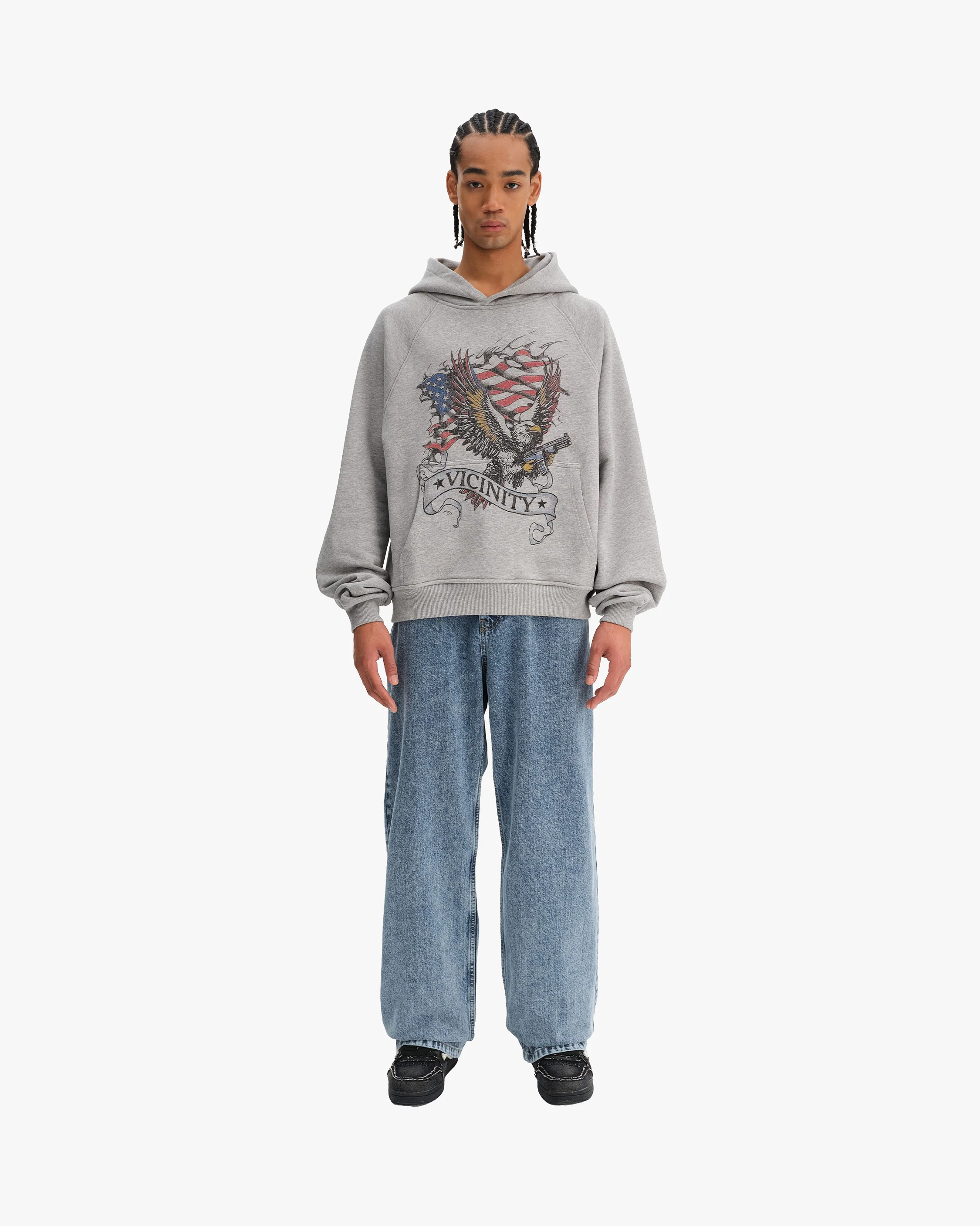 EAGLE TATTOO HOODIE MELANGE GREY - Image 7
