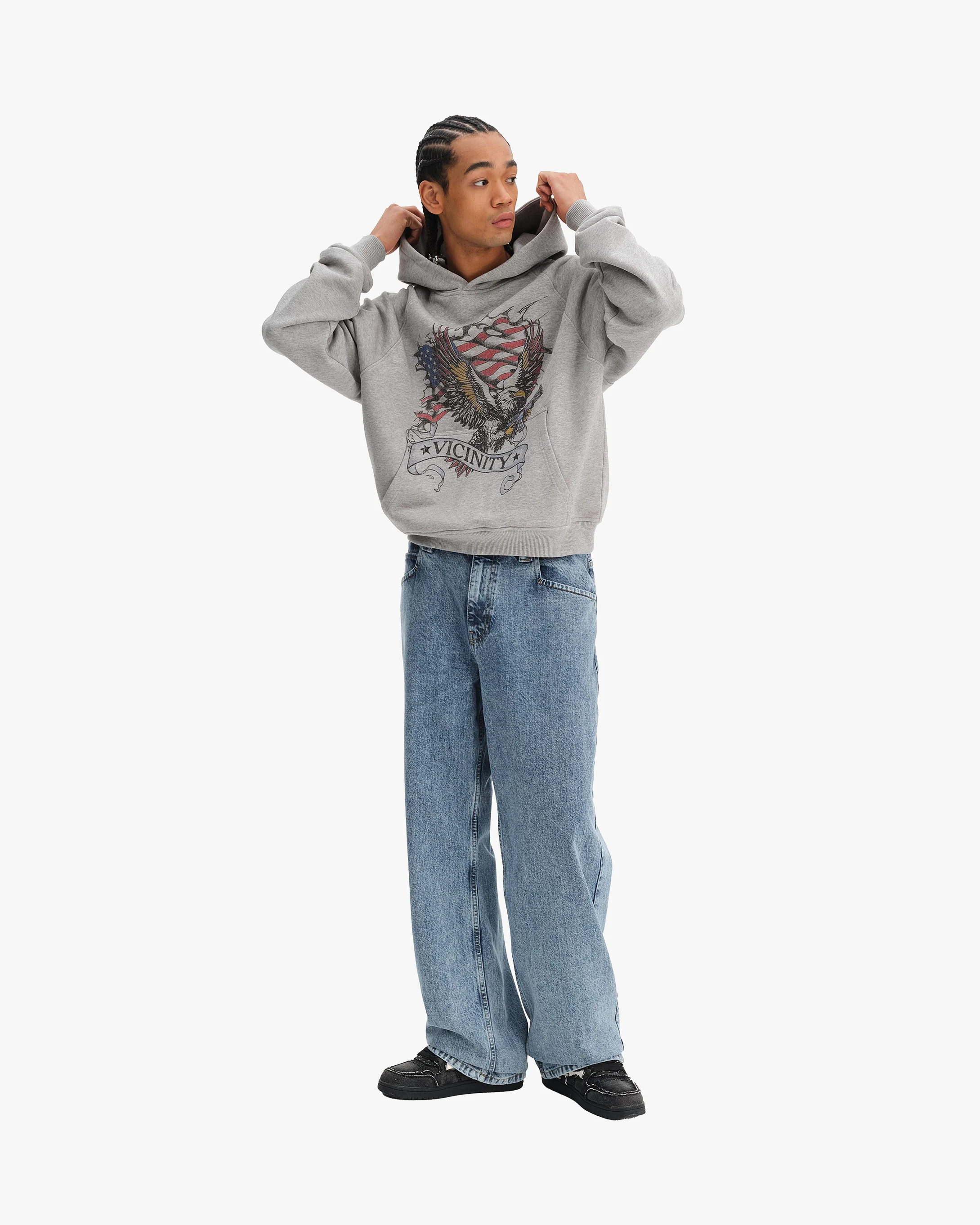 EAGLE TATTOO HOODIE MELANGE GREY - Image 8