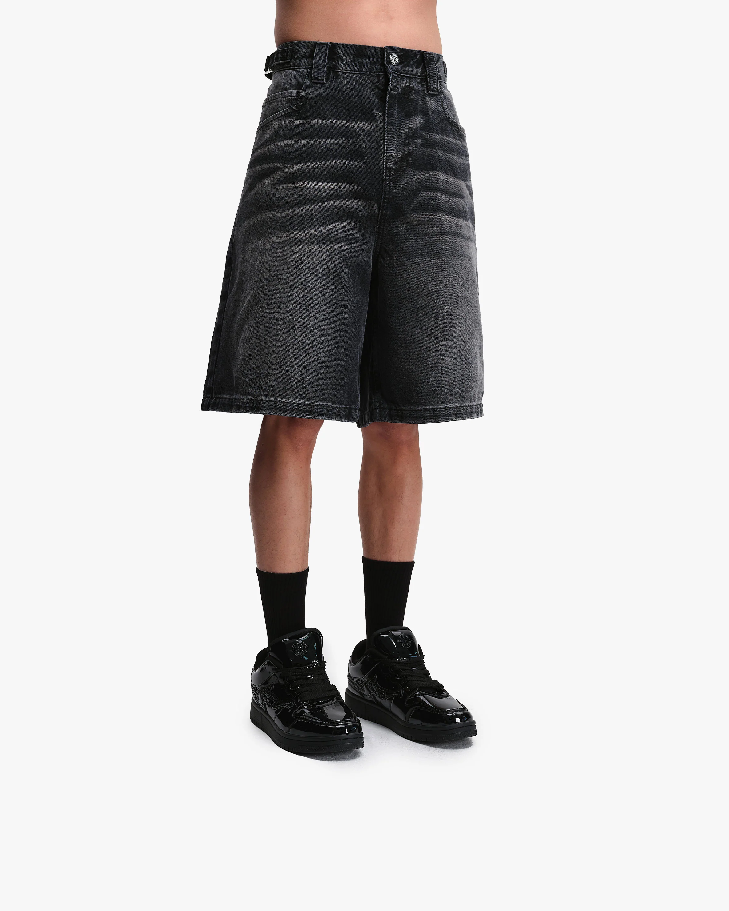 FADED BLACK DENIM JORTS - Image 8