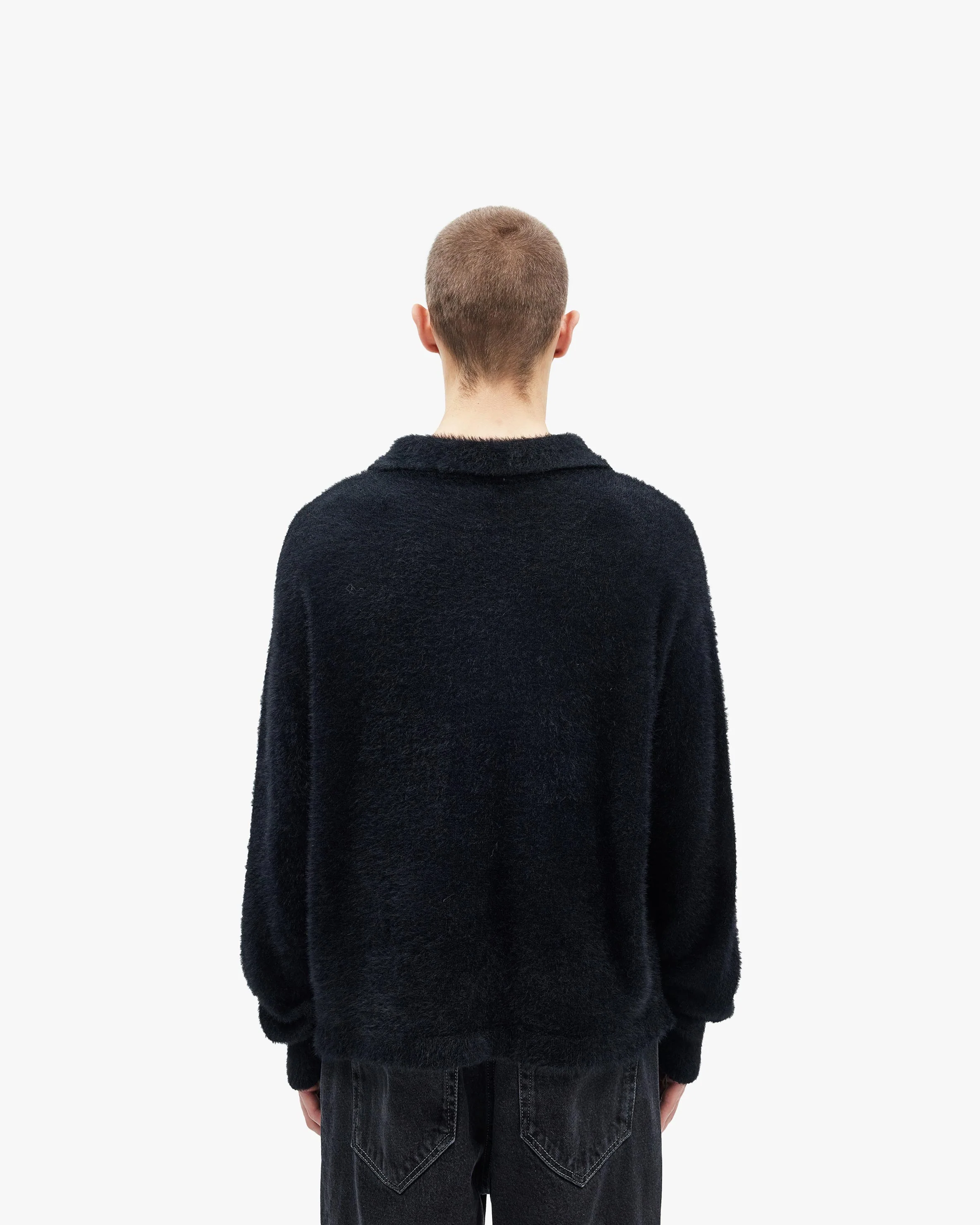 FAUX MINK POLO SWEATER BLACK - Image 6