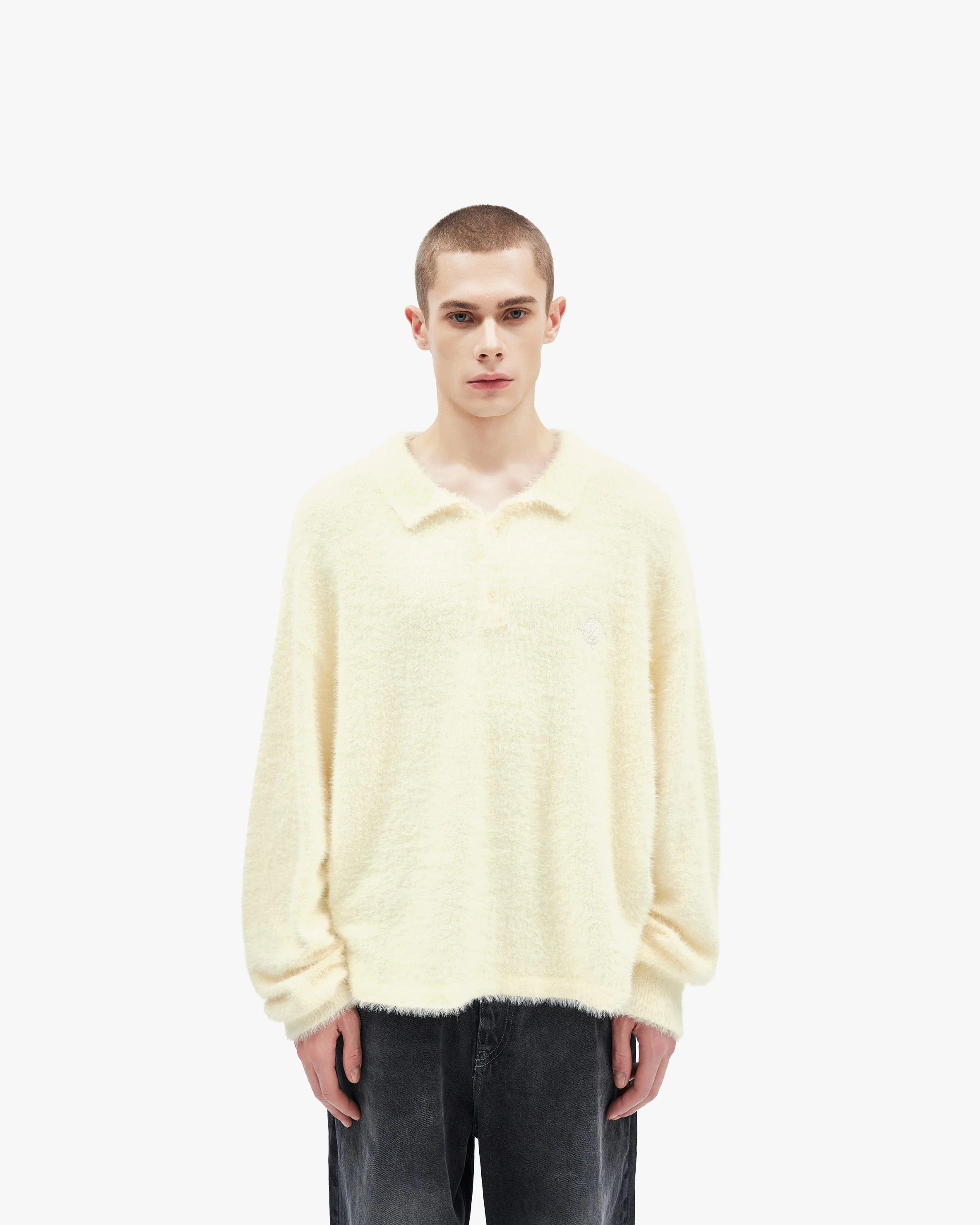 FAUX MINK POLO SWEATER CREAM - Image 2