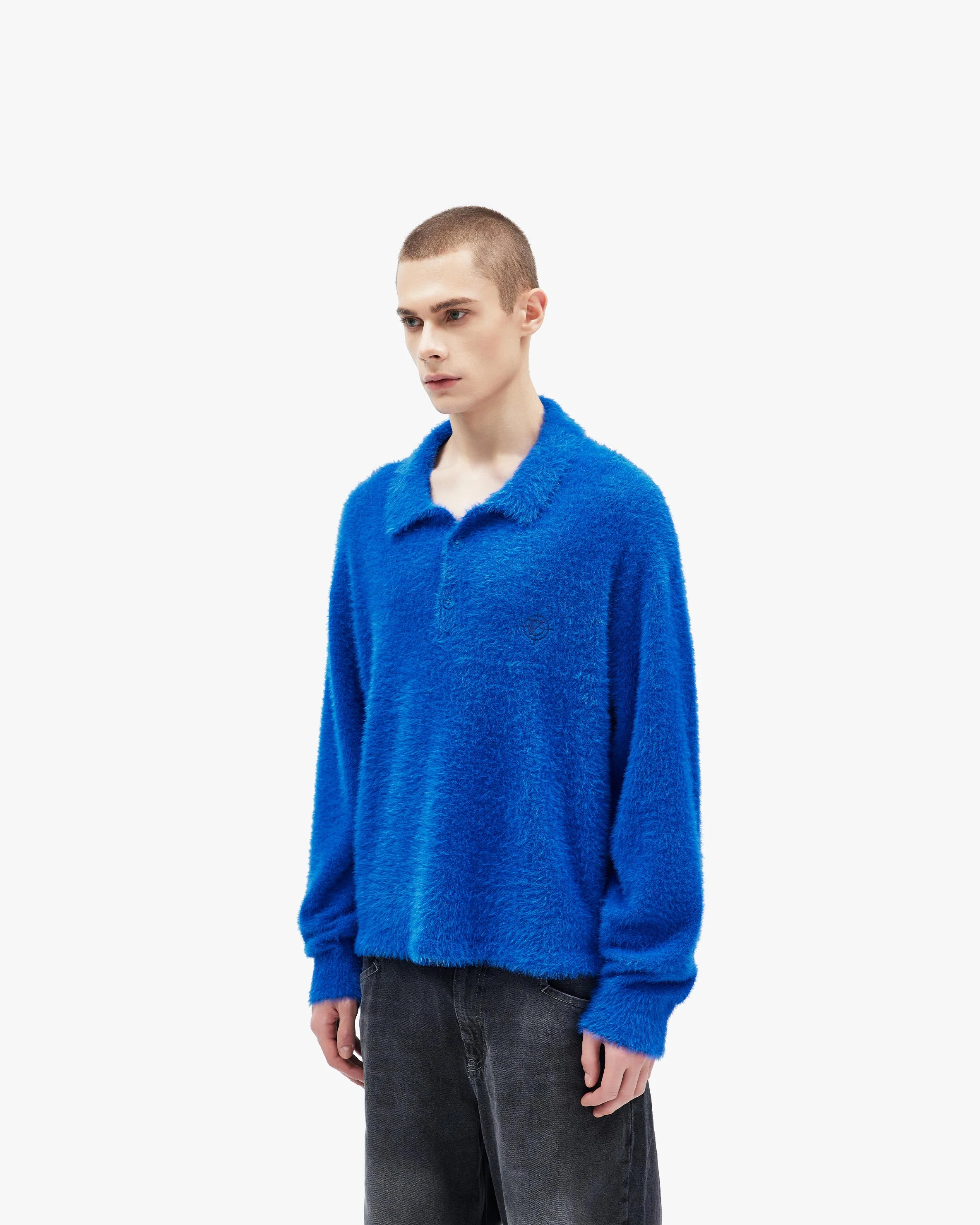 FAUX MINK POLO SWEATER ROYAL BLUE - Image 4