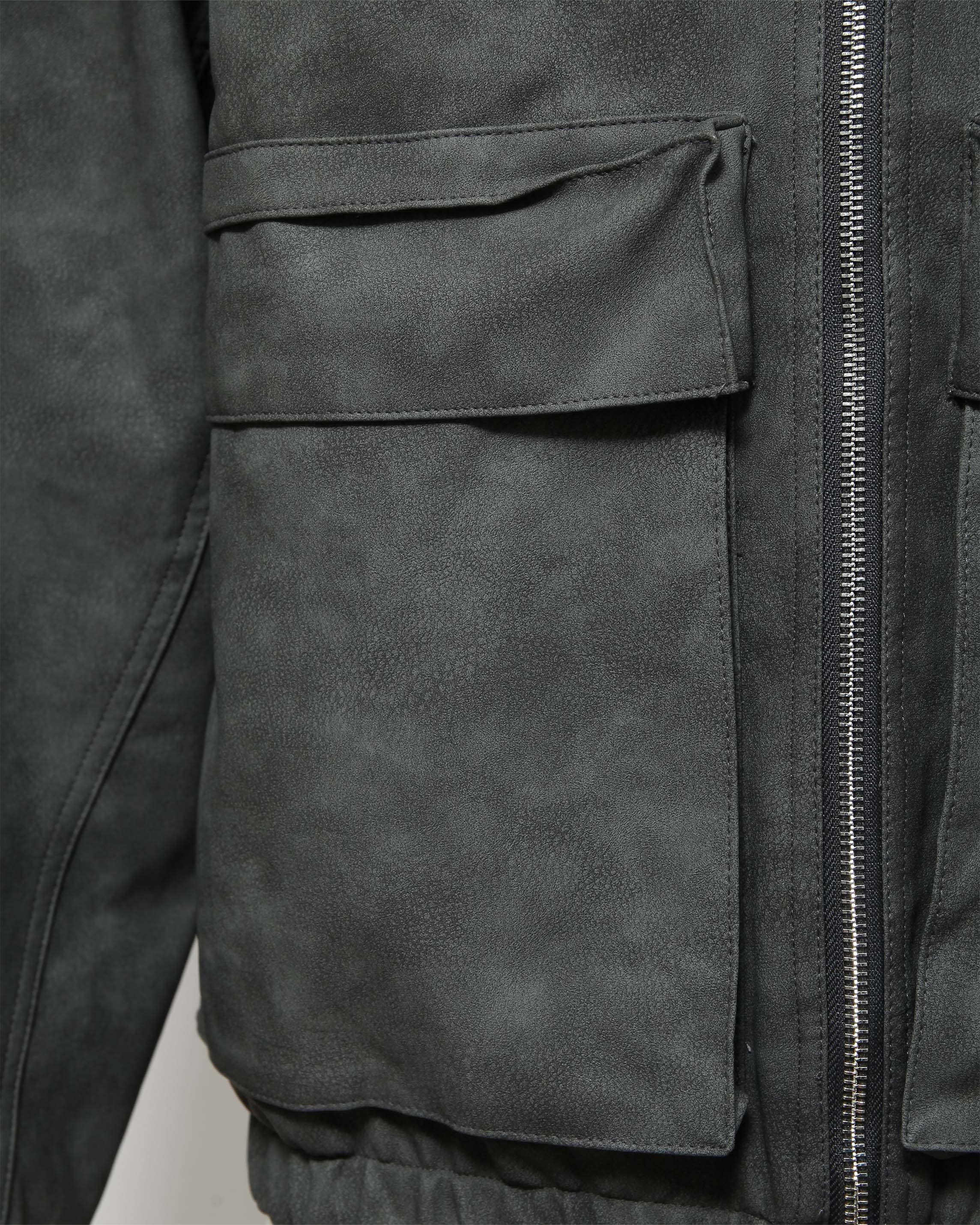 SCRIPT LOGO LEATHER JACKET GREY - Image 12