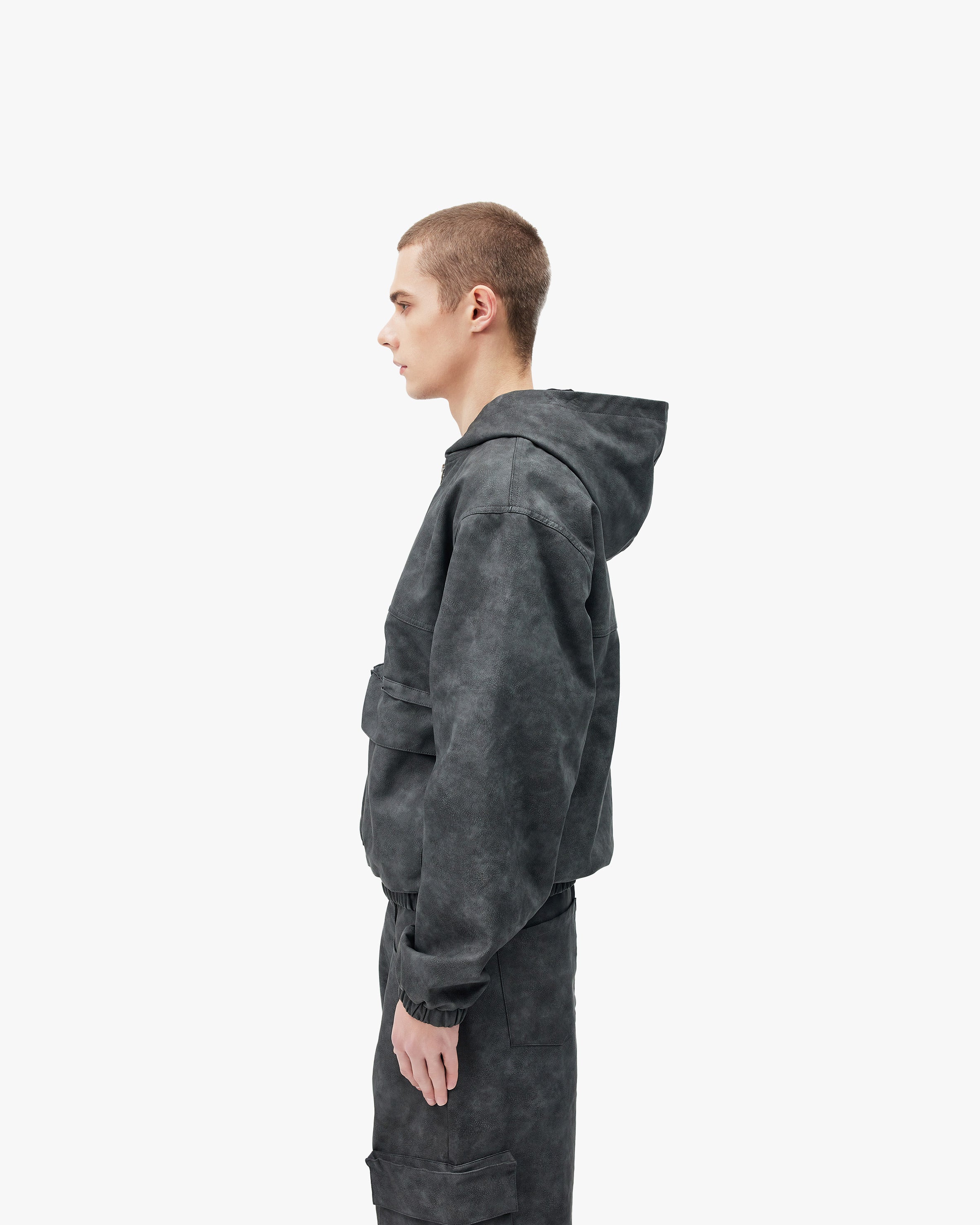 SCRIPT LOGO LEATHER JACKET GREY - Image 5