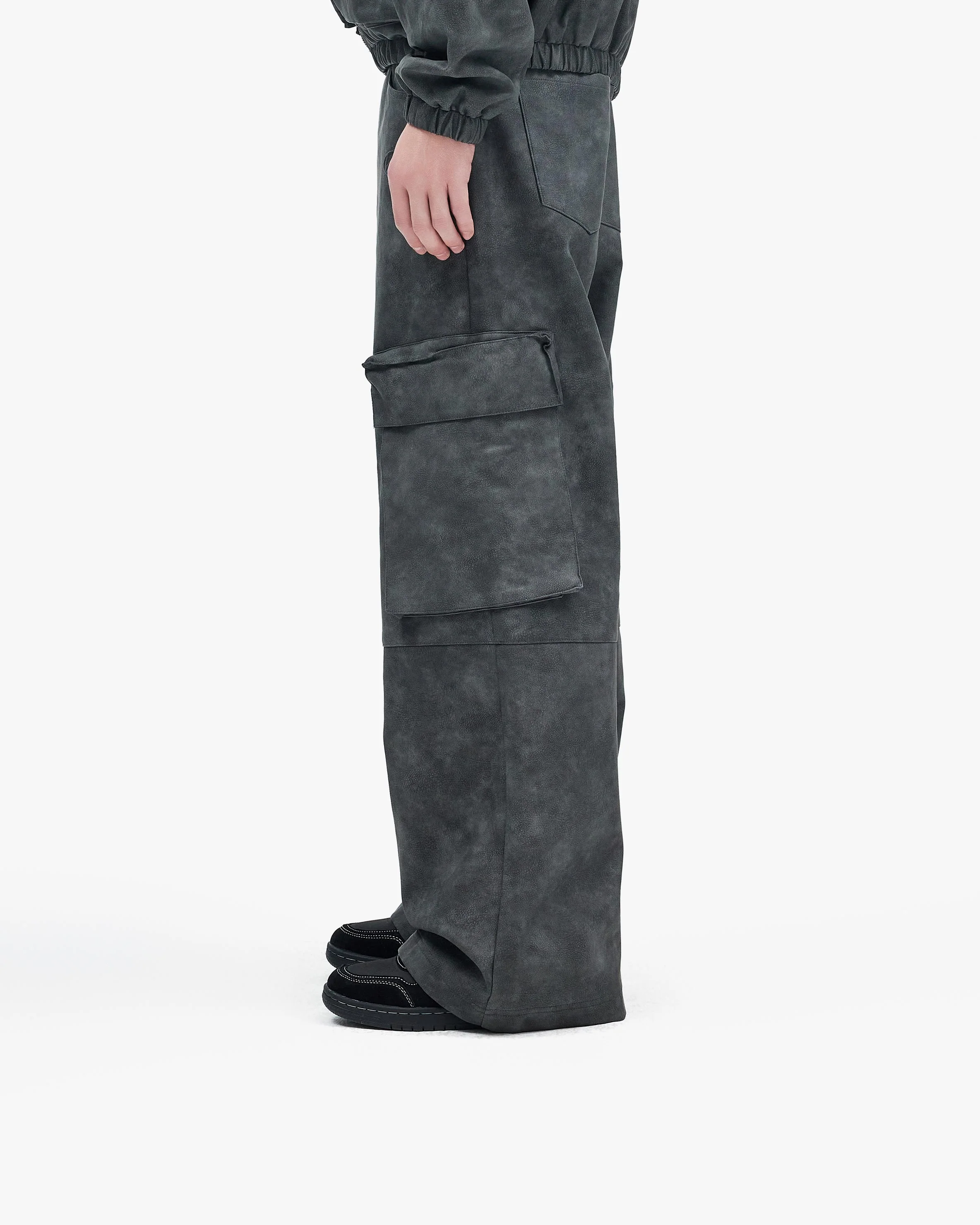 SCRIPT LOGO LEATHER PANTS GREY - Image 5