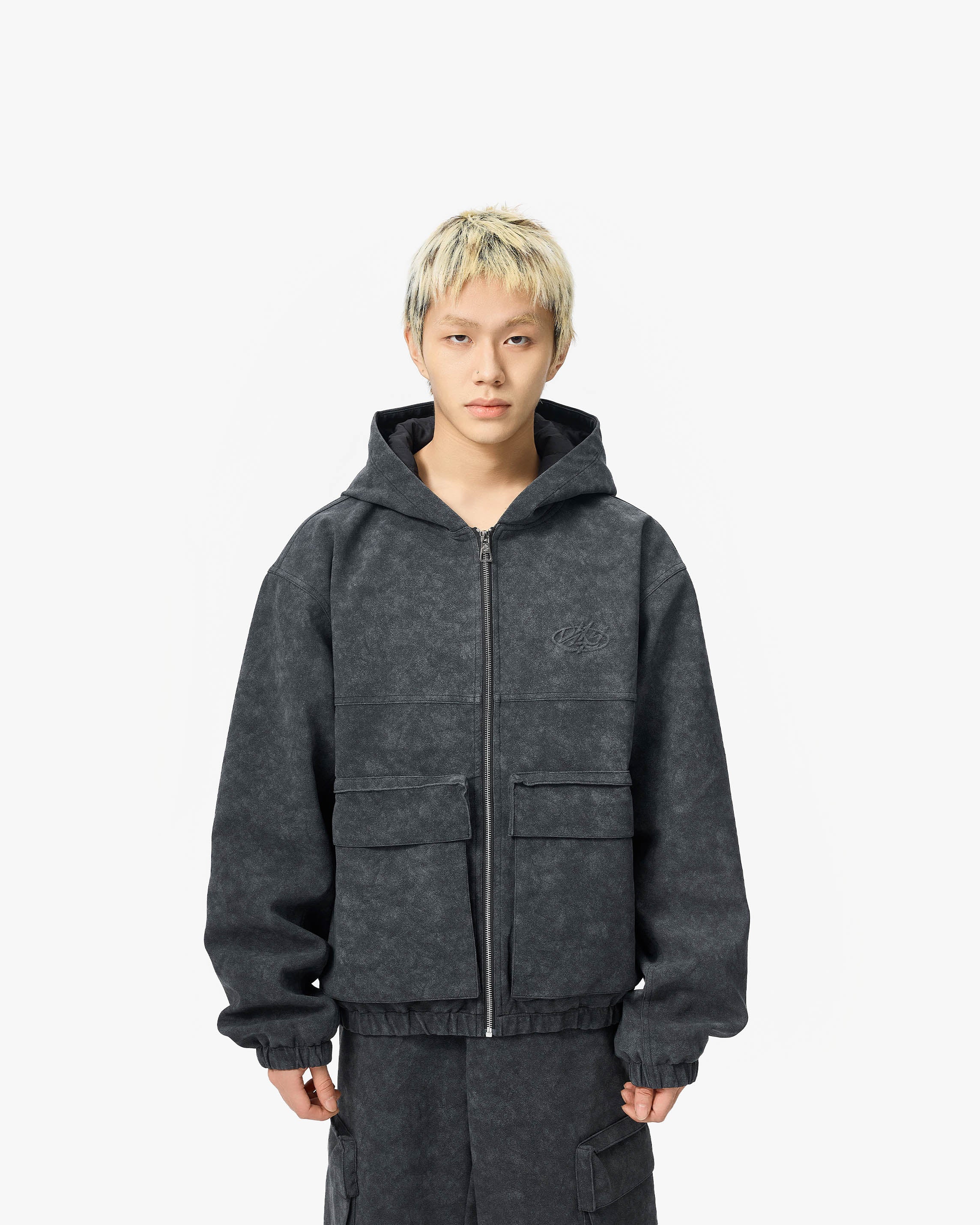 SCRIPT LOGO LEATHER JACKET TAR BLACK - Image 2