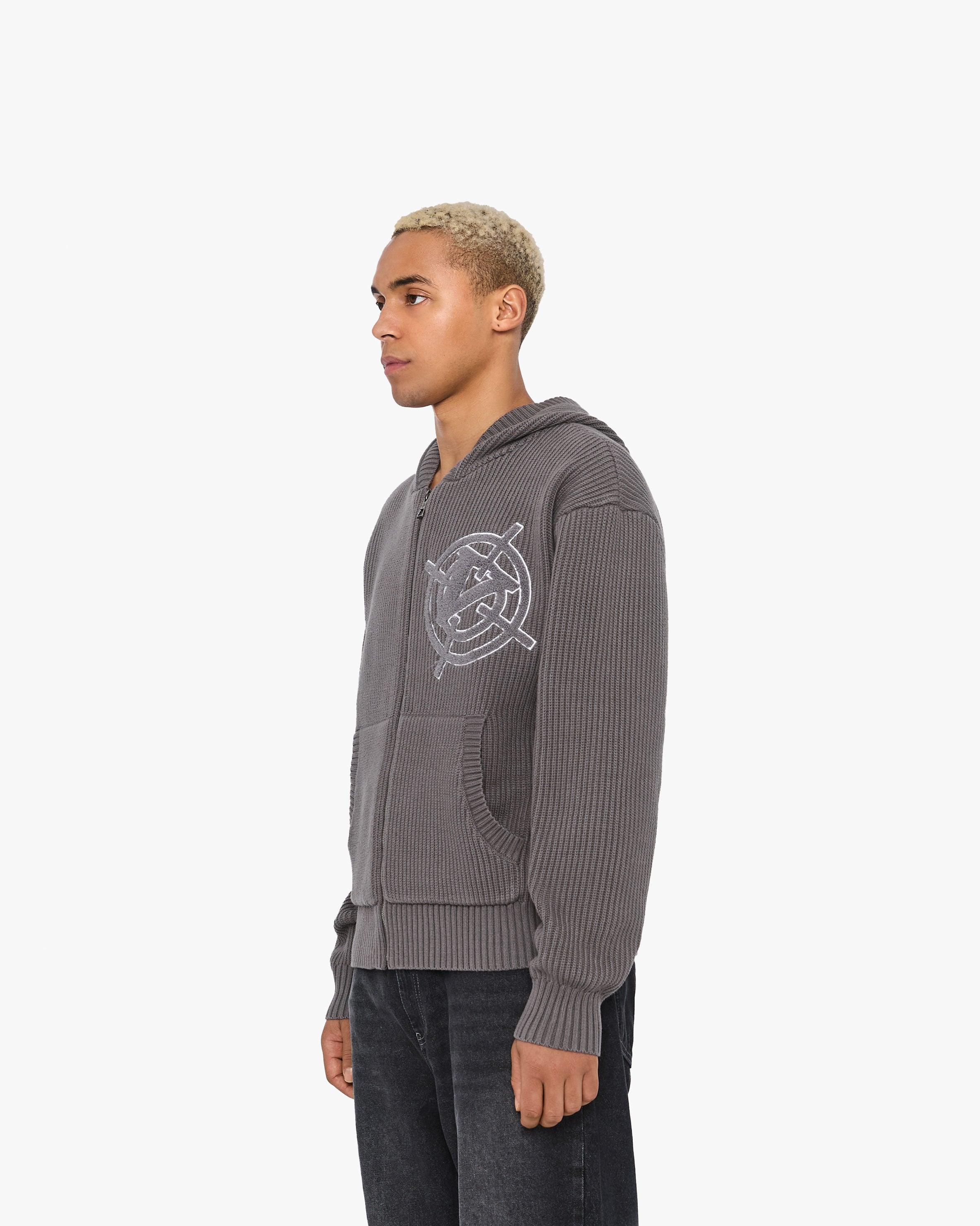 V-LOGO KNIT ZIP HOODIE ASH GREY - Image 4