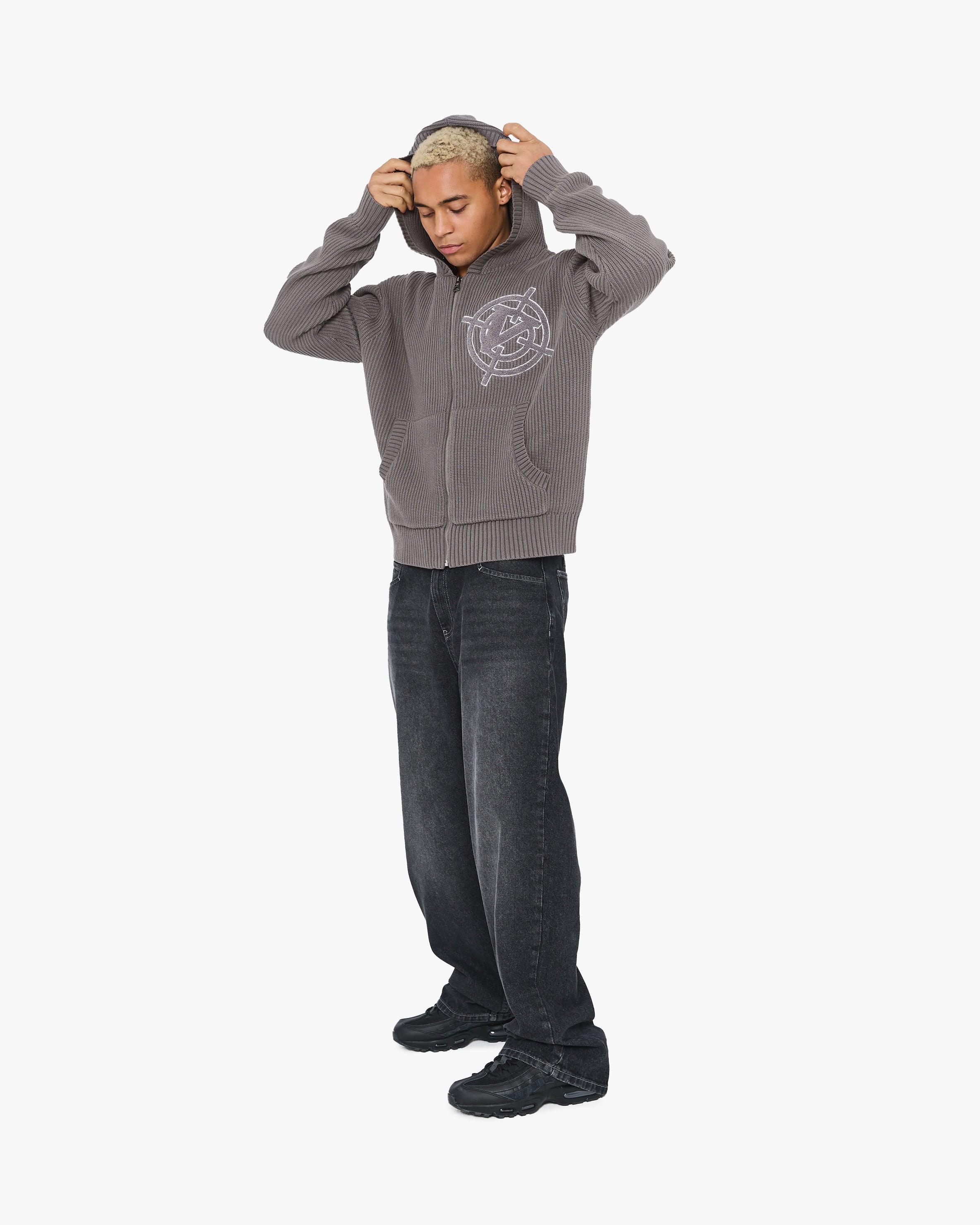 V-LOGO KNIT ZIP HOODIE ASH GREY - Image 7