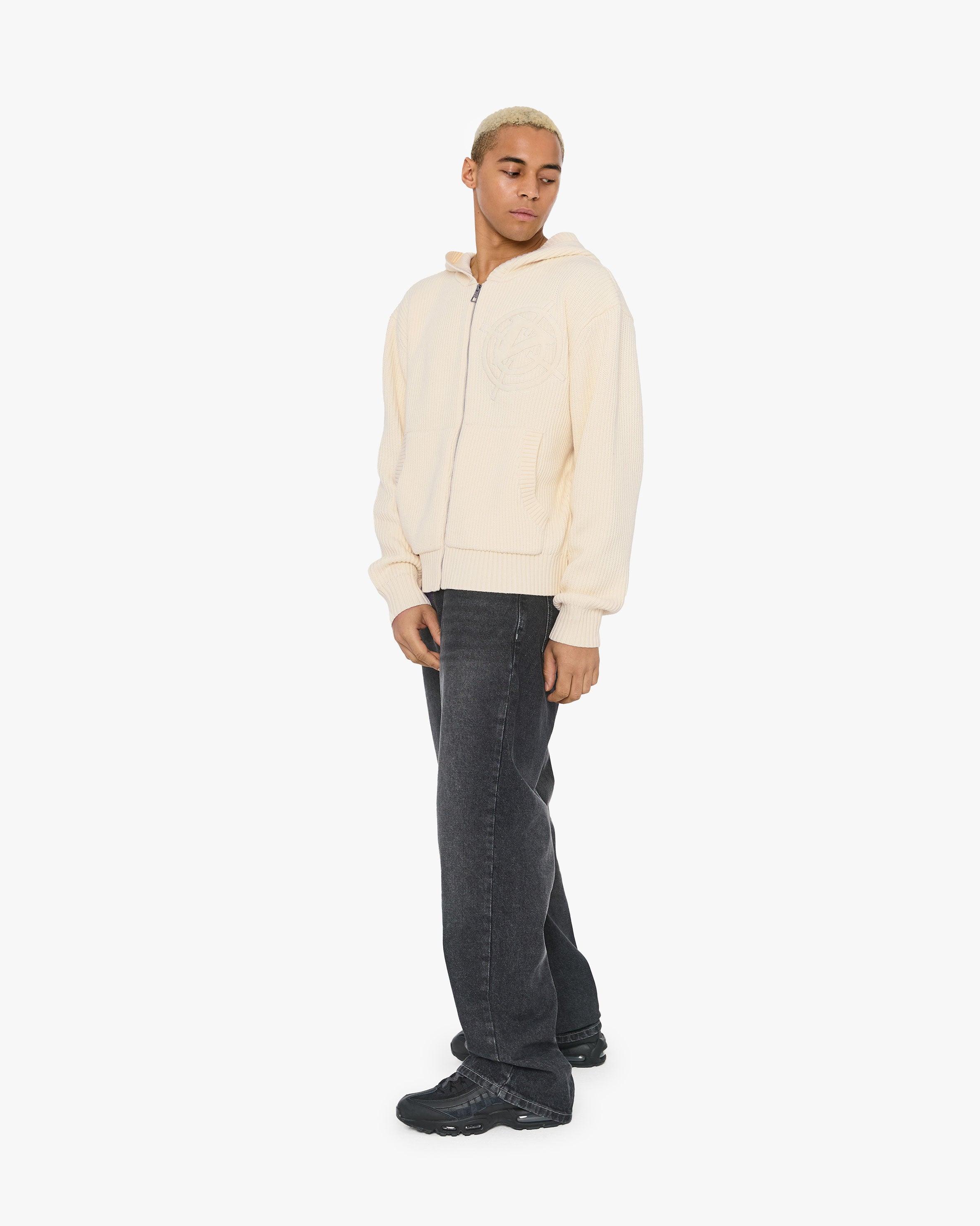 V-LOGO KNIT ZIP HOODIE BEIGE - Image 8