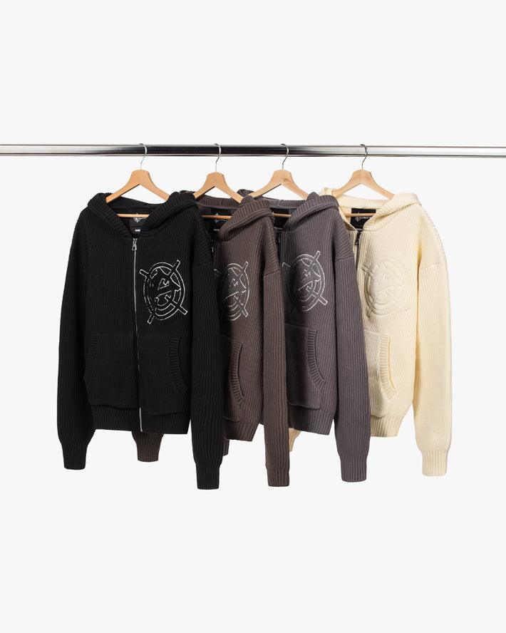 V-LOGO KNIT ZIP HOODIE BLACK - Image 13