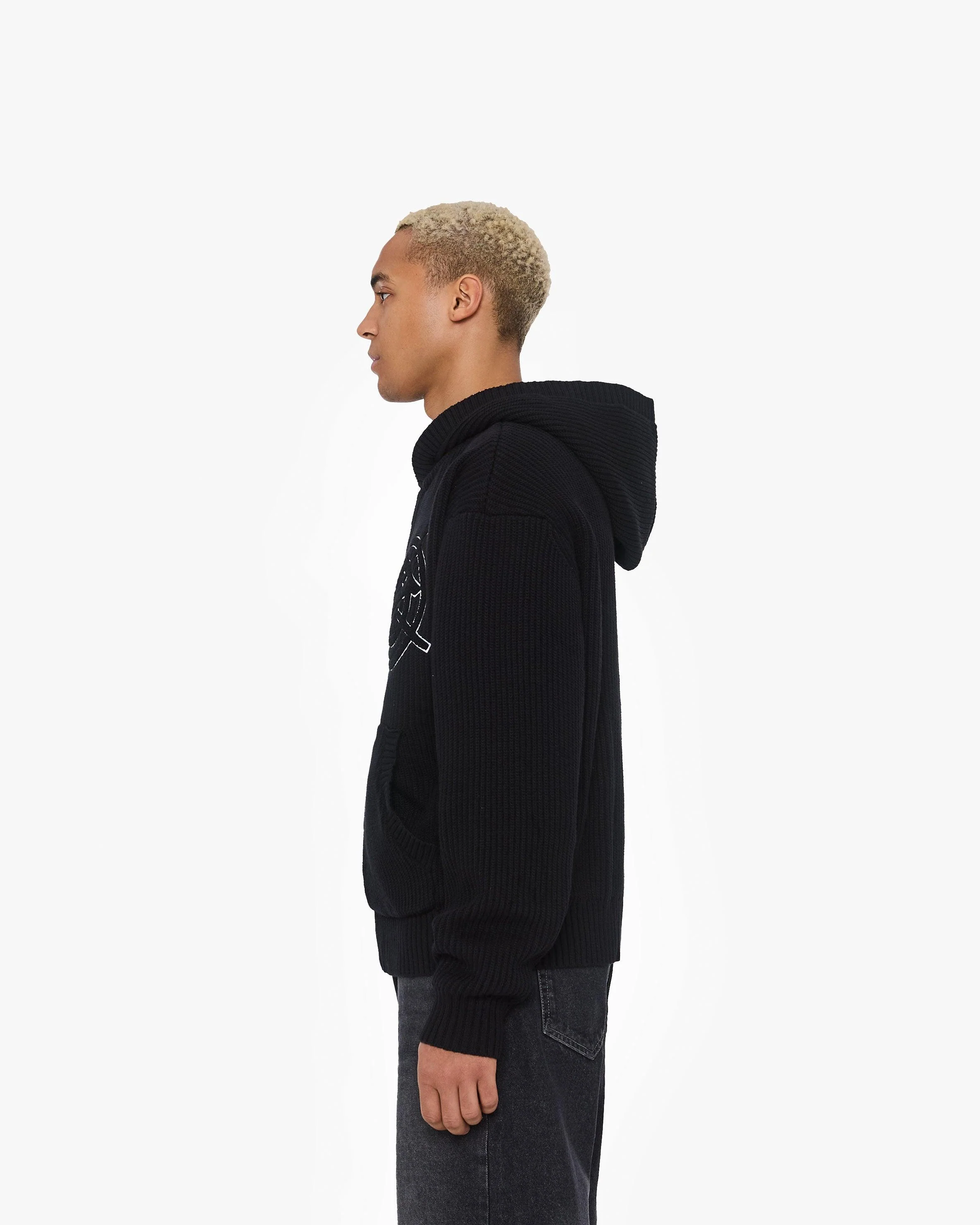 V-LOGO KNIT ZIP HOODIE BLACK - Image 5