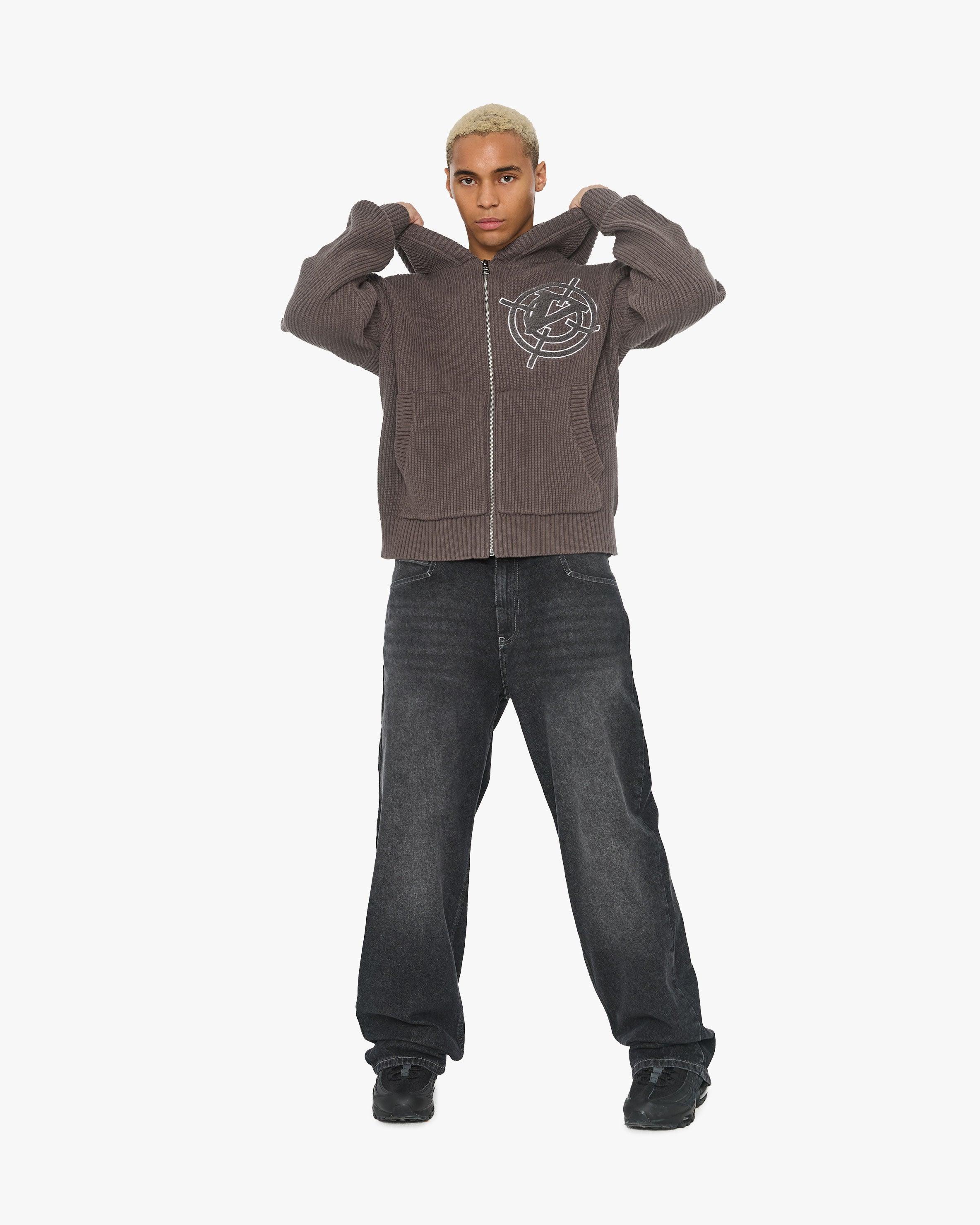 V-LOGO KNIT ZIP HOODIE MUD BROWN - Image 12