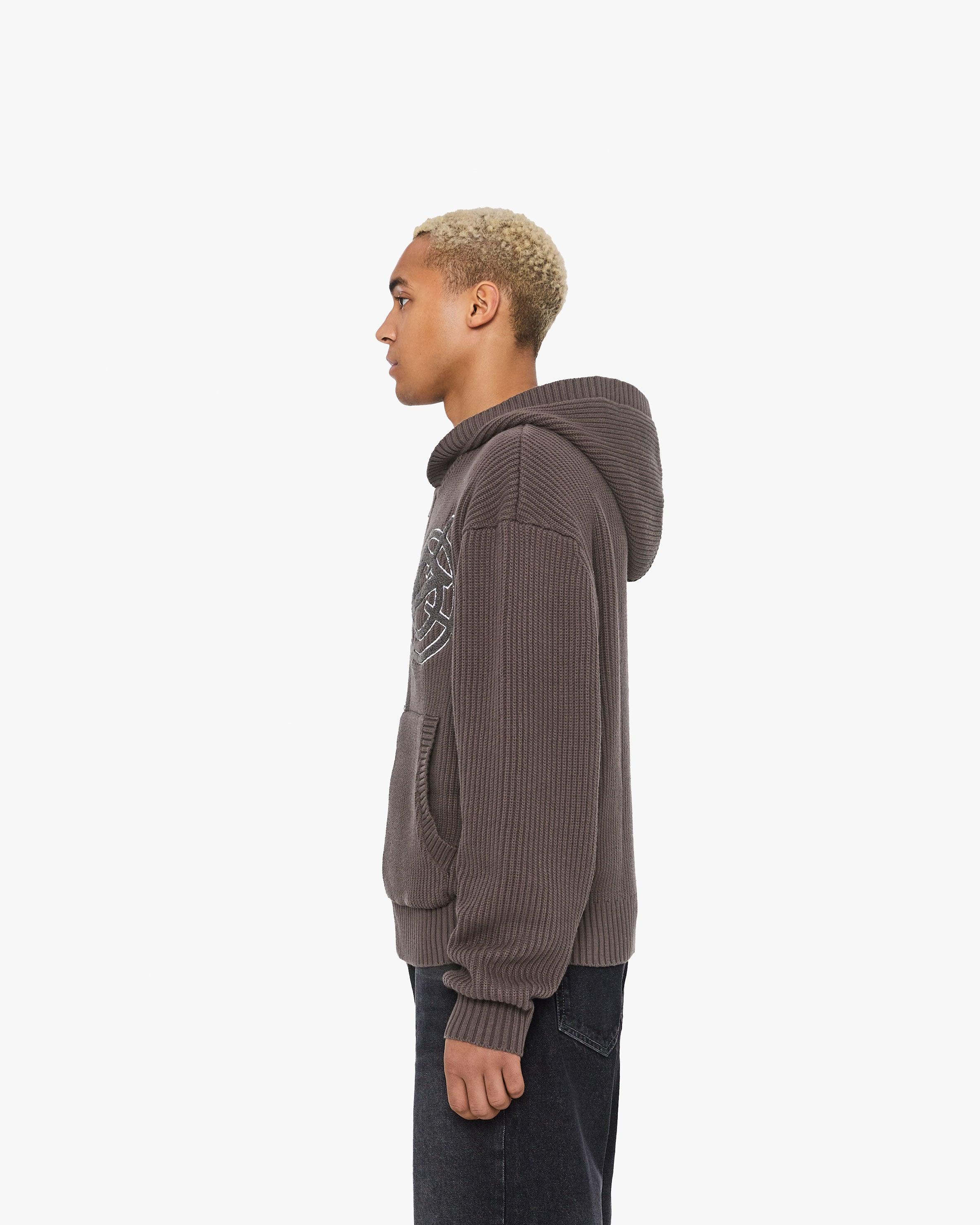 V-LOGO KNIT ZIP HOODIE MUD BROWN - Image 5