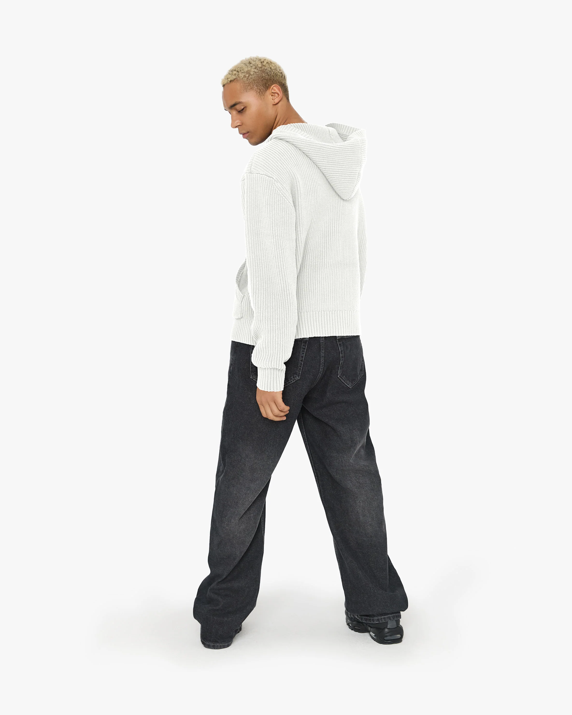 V-LOGO KNIT ZIP HOODIE WHITE - Image 9